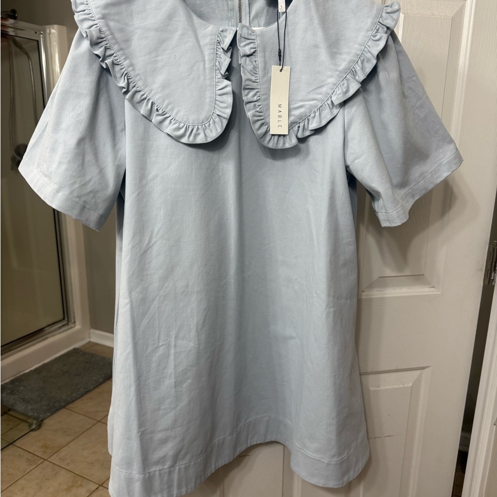Women's Light Blue Dress with Peter Pan Collar